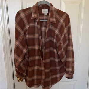 American Eagle Rust and Cream Plaid Flannel Shirt Jacket